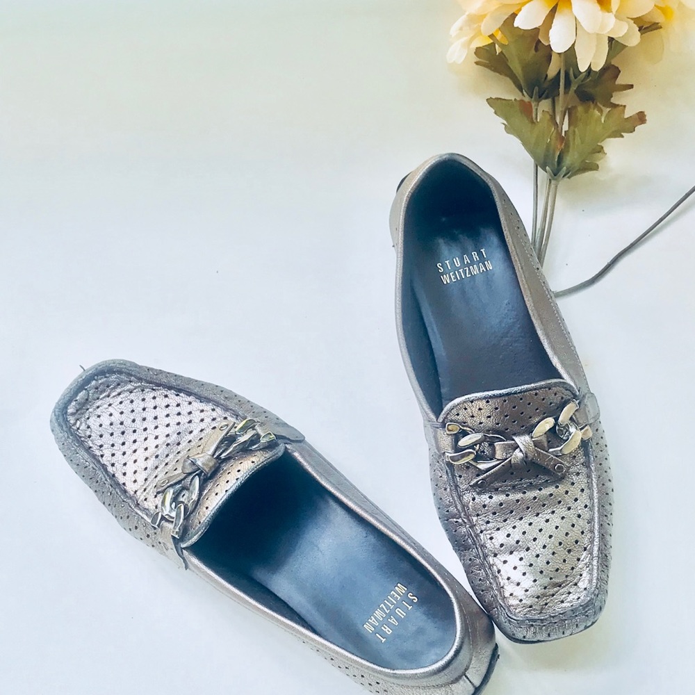 Stuart Weitzman Loafer - Silver Leather Sz 6